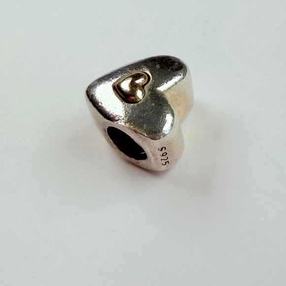 Pandora Happy Anniversary Two Tone 14K Gold & Sterling Silver 925 Heart Charm - Picture 6 of 7